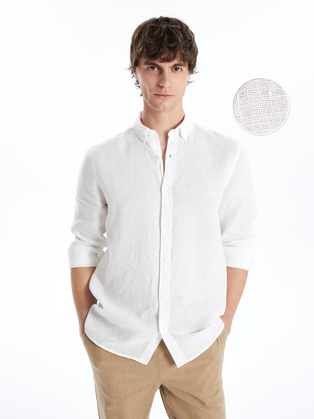 Slim Fit Long Sleeve Linen Men's Textured Shirt -S4AF15Z8-KE8