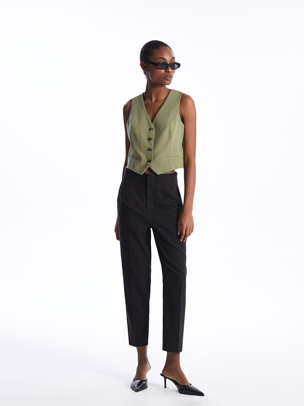 Women's V Neck Plain Classic Waistcoat -S4AF46Z8-GYA