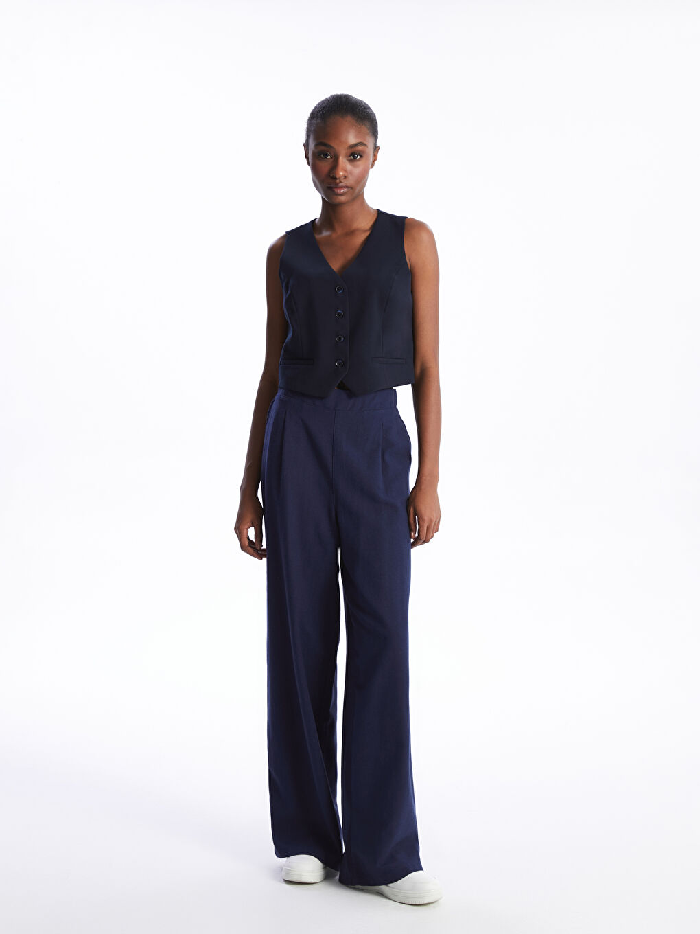 Women's V Neck Plain Classic Waistcoat -S4AF46Z8-HMQ