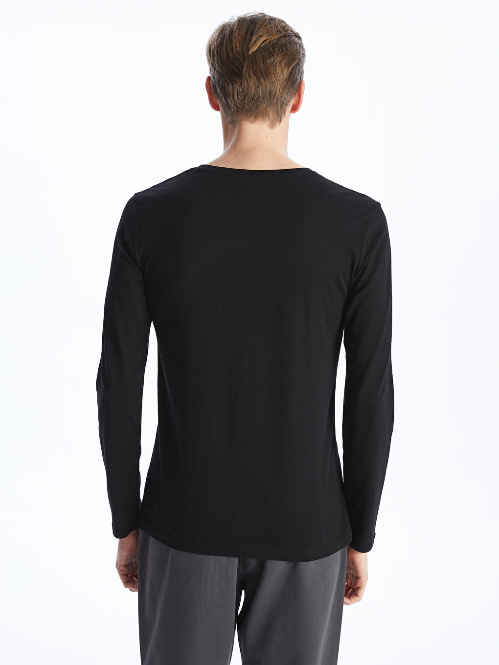 მრგვალი საყელო გრძელმკლავიანი მამაკაცის ჟილეტი-3