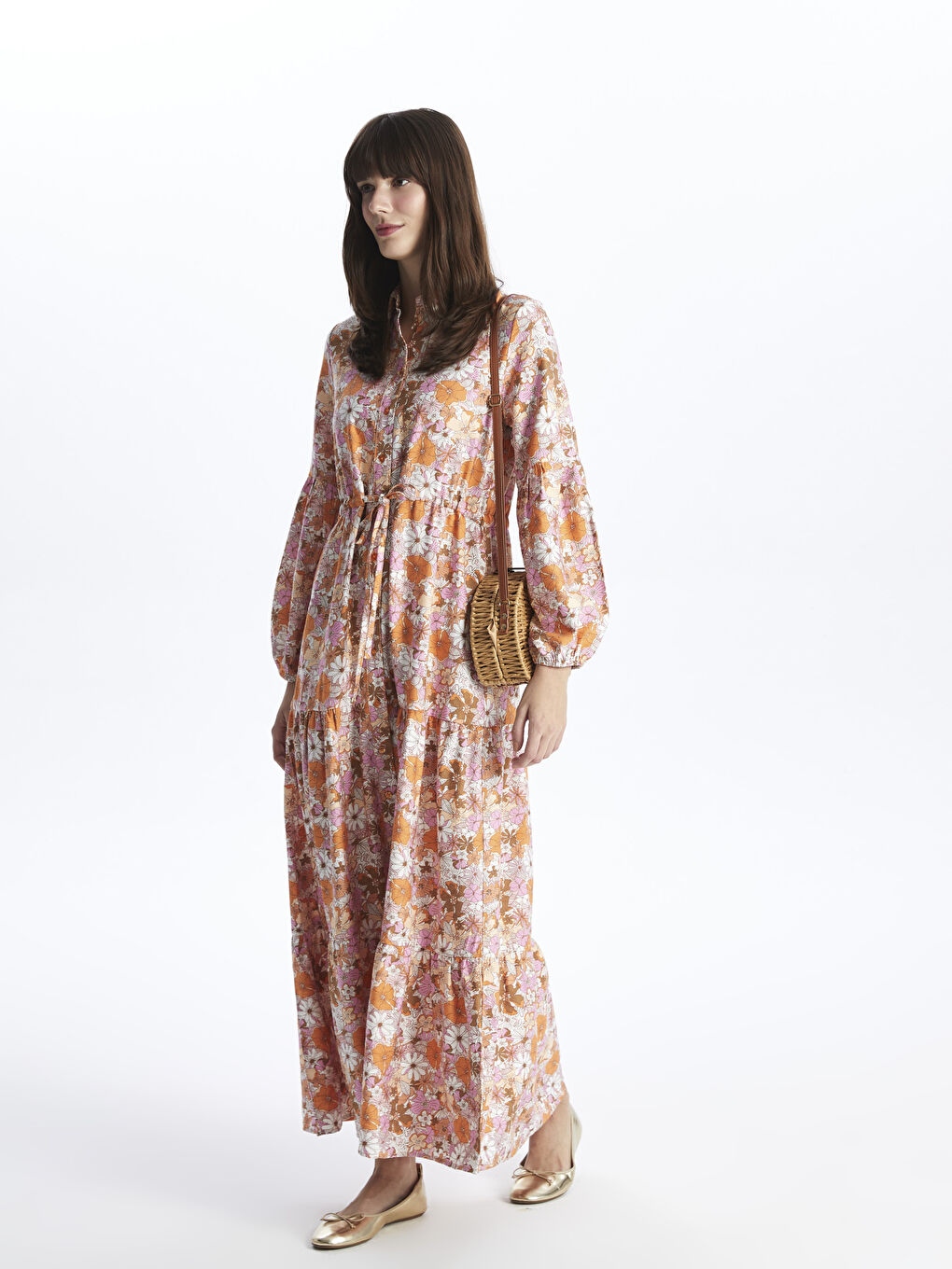 Floral Long Sleeve Women's Shirt Dress-1