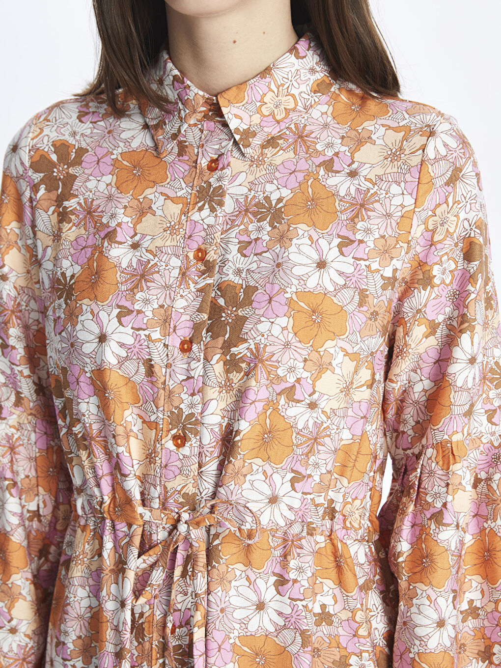 Floral Long Sleeve Women's Shirt Dress-3