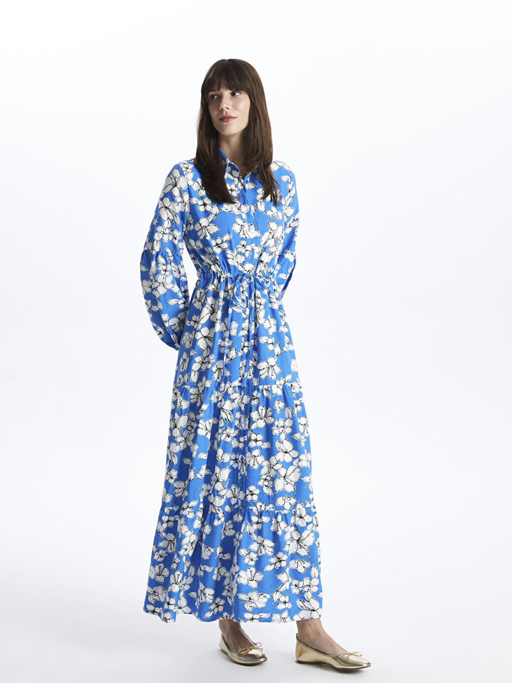 Floral Long Sleeve Women's Shirt Dress -S4AF87Z8-LQQ