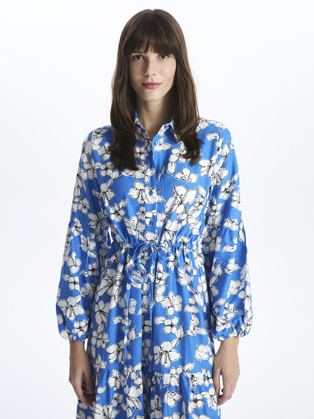 Floral Long Sleeve Women's Shirt Dress -S4AF87Z8-LQQ