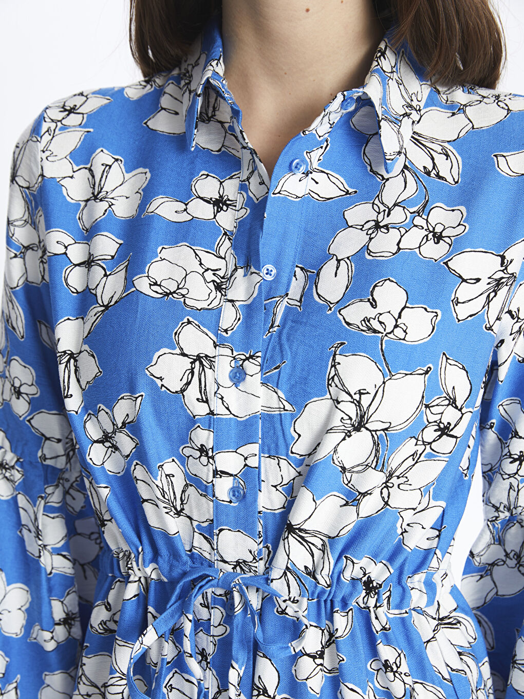 Floral Long Sleeve Women's Shirt Dress -S4AF87Z8-LQQ
