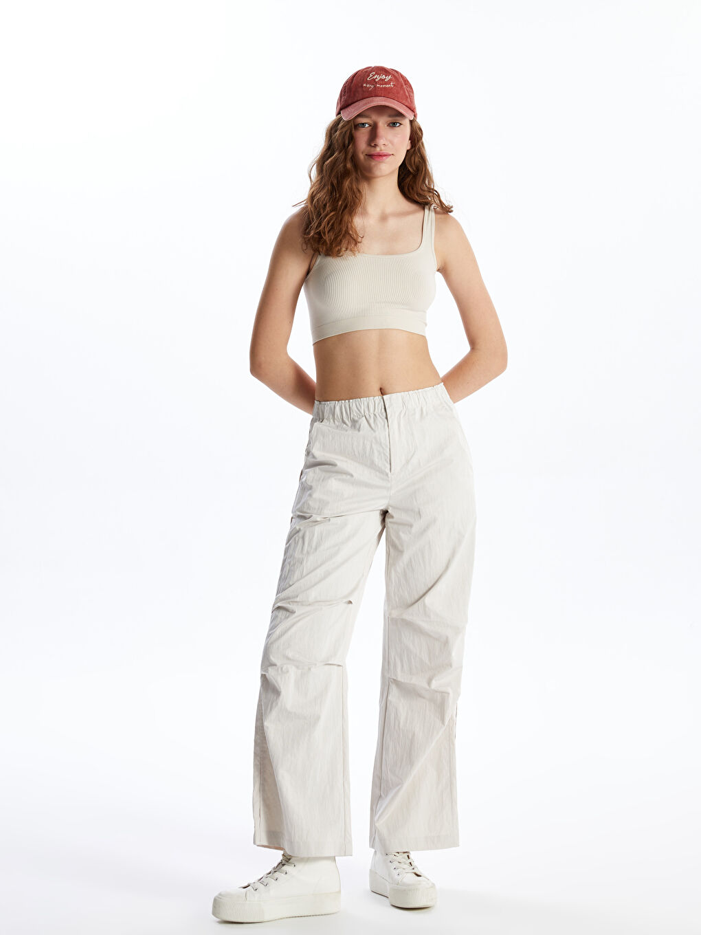 Women's Elasticated Waist Plain Parachute Trousers -S4AF88Z8-VKK