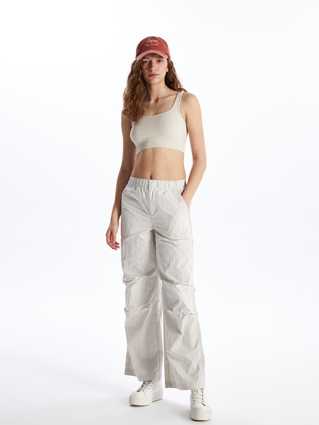 Women's Elasticated Waist Plain Parachute Trousers -S4AF88Z8-VKK