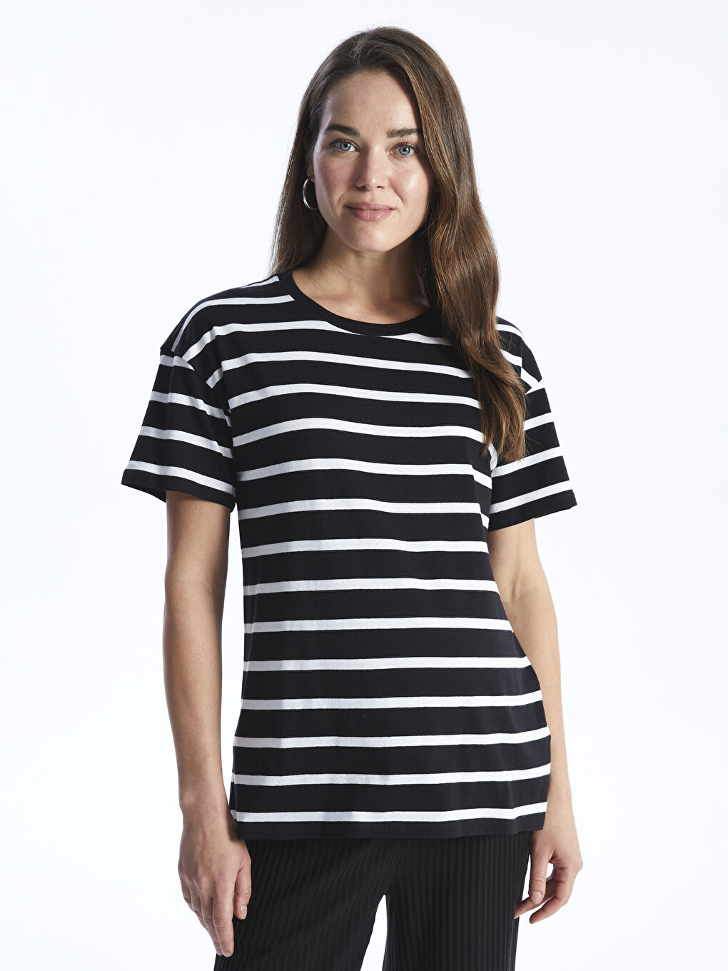 LCW Crew Neck Striped Short Sleeve Maternity T-Shirt -S4AF89Z8-LJX