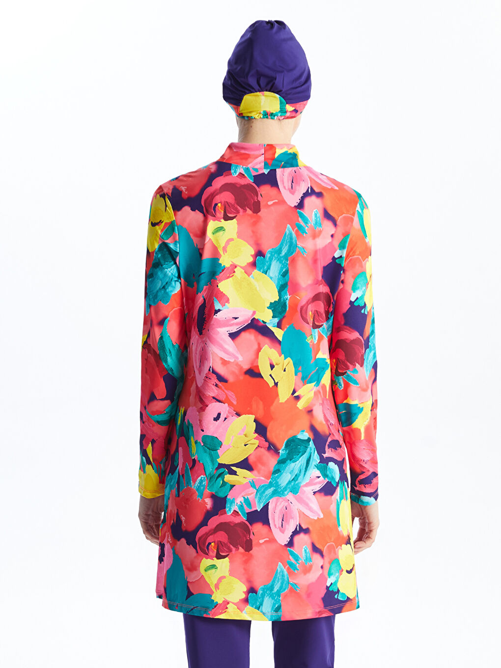 Karışık Dik Yaka Desenli Kadın Tesettür Mayo Üst-1