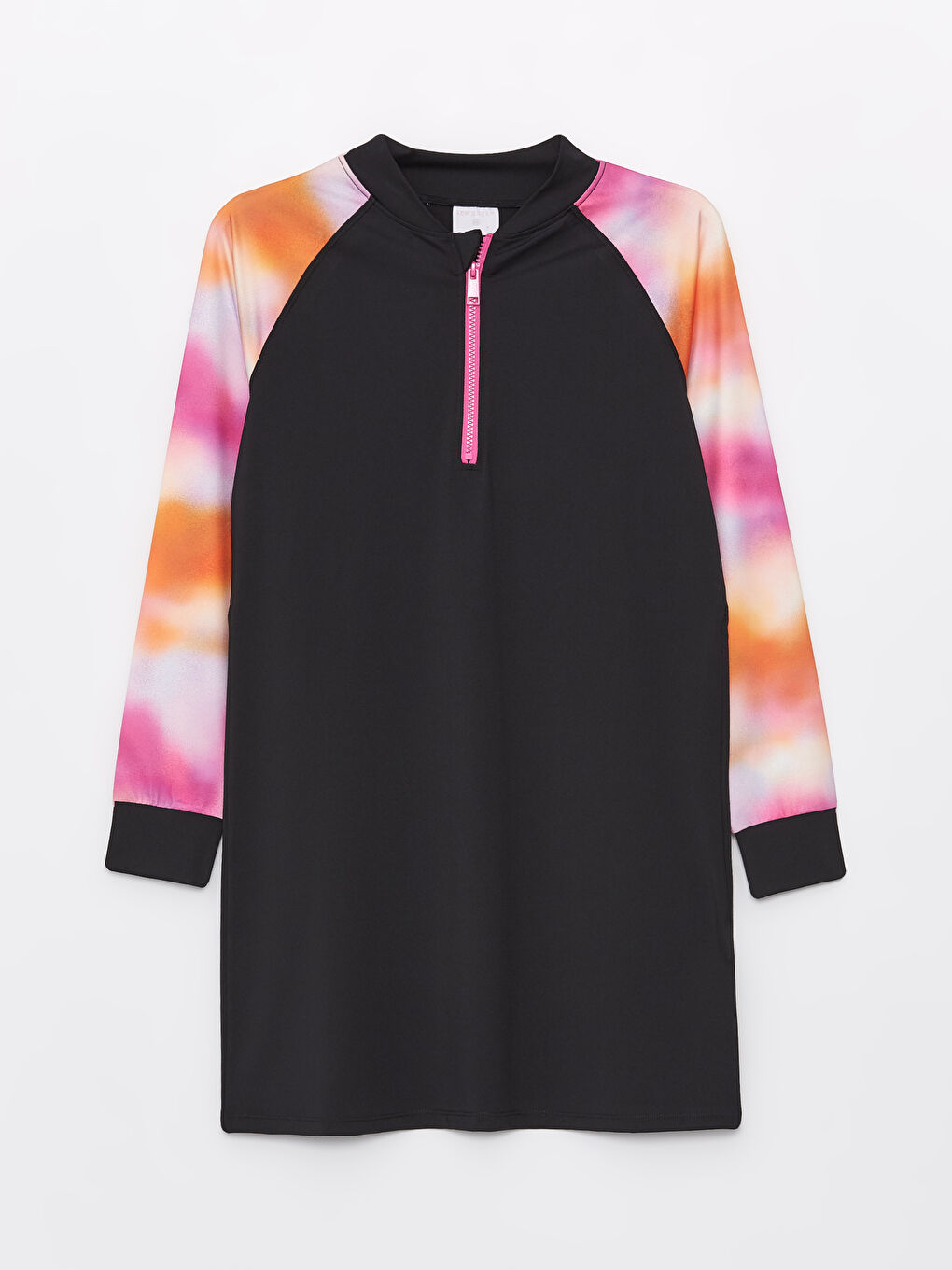 Siyah Dik Yaka Desenli Kadın Tesettür Mayo Üst