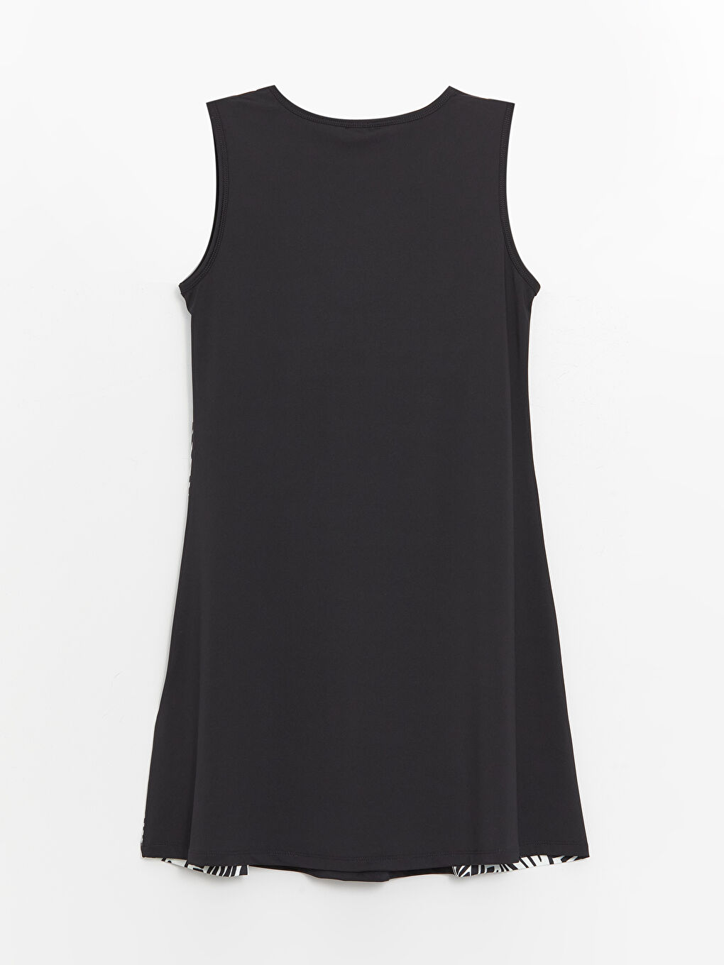 Siyah Bisiklet Yaka Desenli Kadın Yüzme Giyim Üst-1