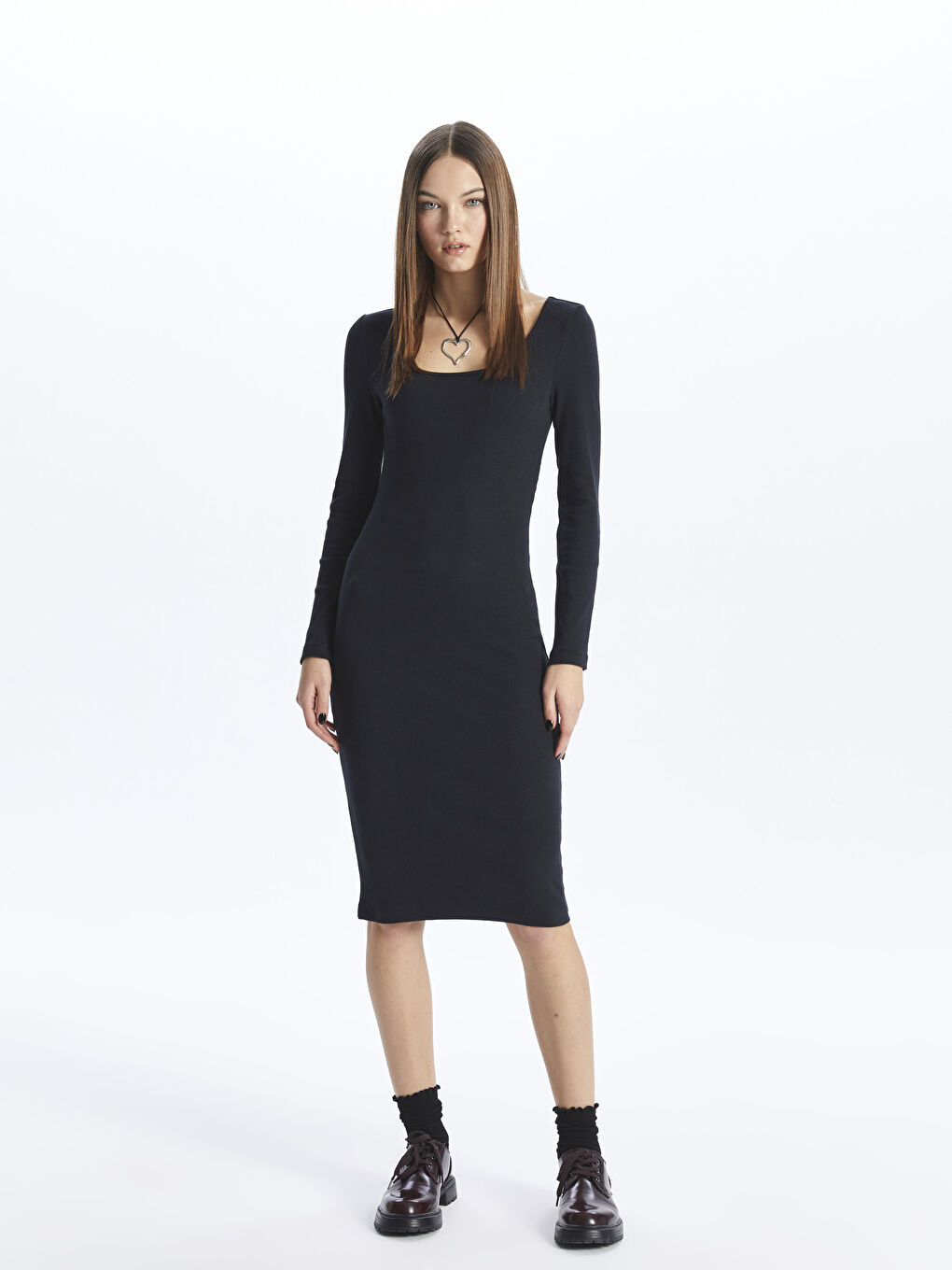 U Neck Plain Long Sleeve Women's Dress -S4AG20Z8-CVL