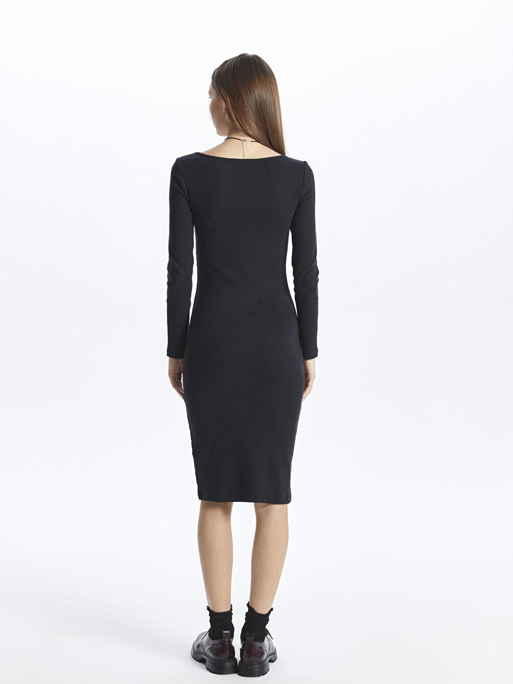 U Neck Plain Long Sleeve Women's Dress -S4AG20Z8-CVL
