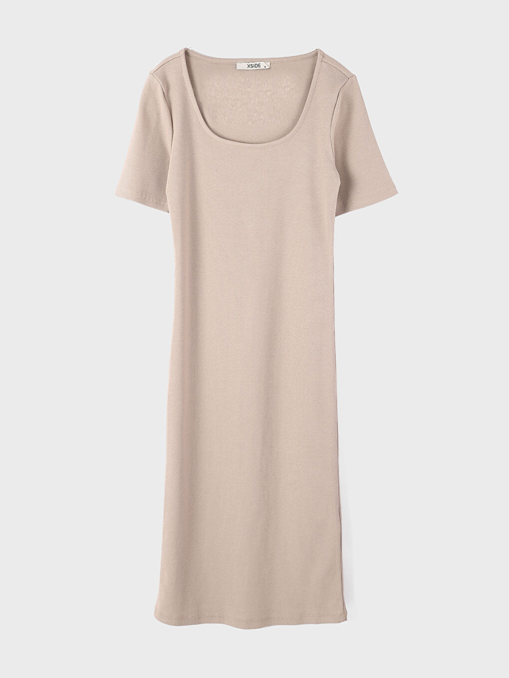 فستان ضيّق على الجسم بياقة على شكل حرف U سادة بأكمام قصيرة للسيدات