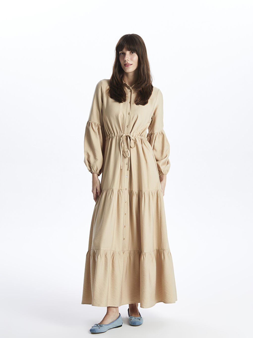 Plain Long Sleeve Women's Shirt Dress -S4AG87Z8-VVB