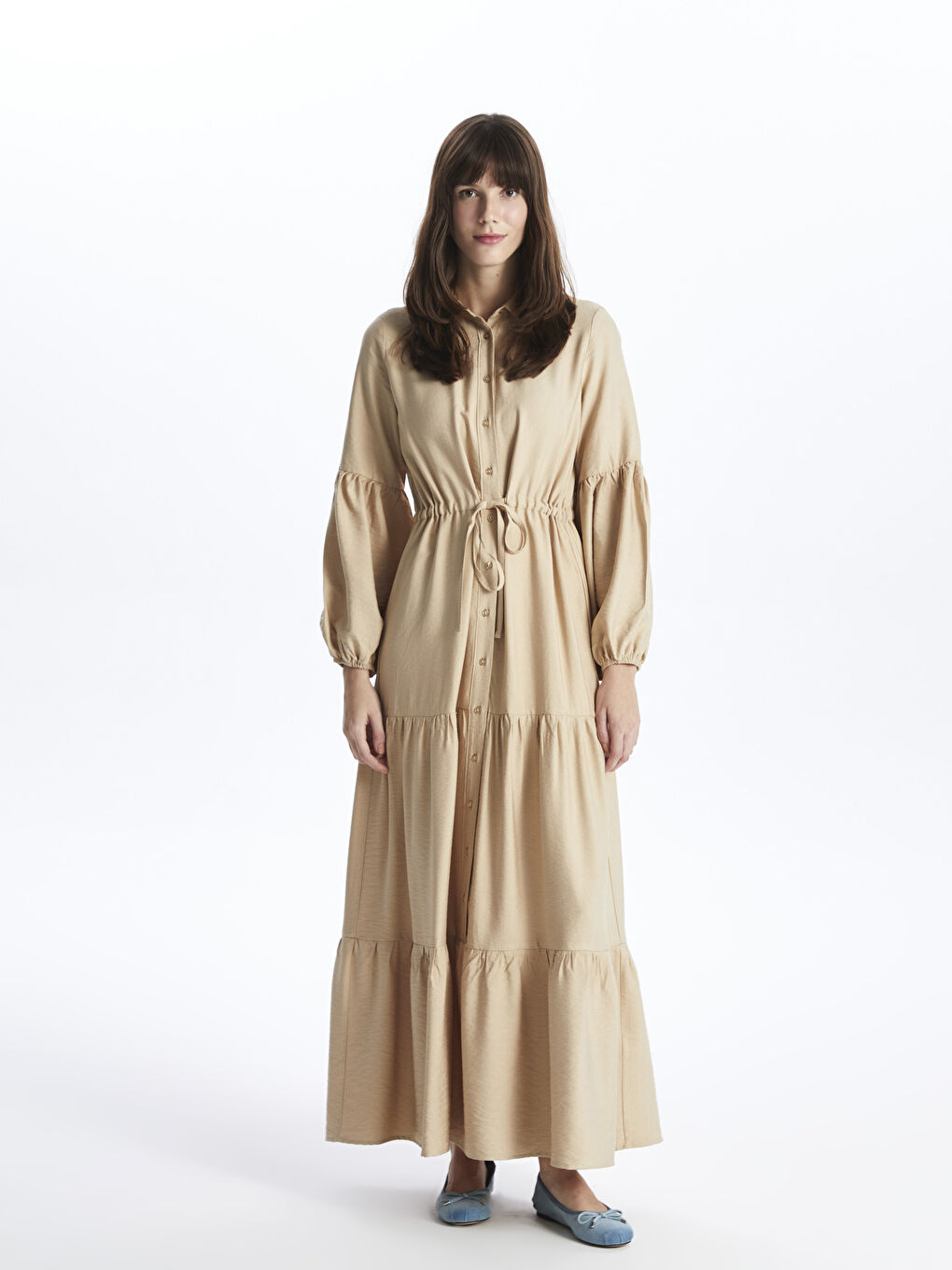 Plain Long Sleeve Women's Shirt Dress -S4AG87Z8-VVB