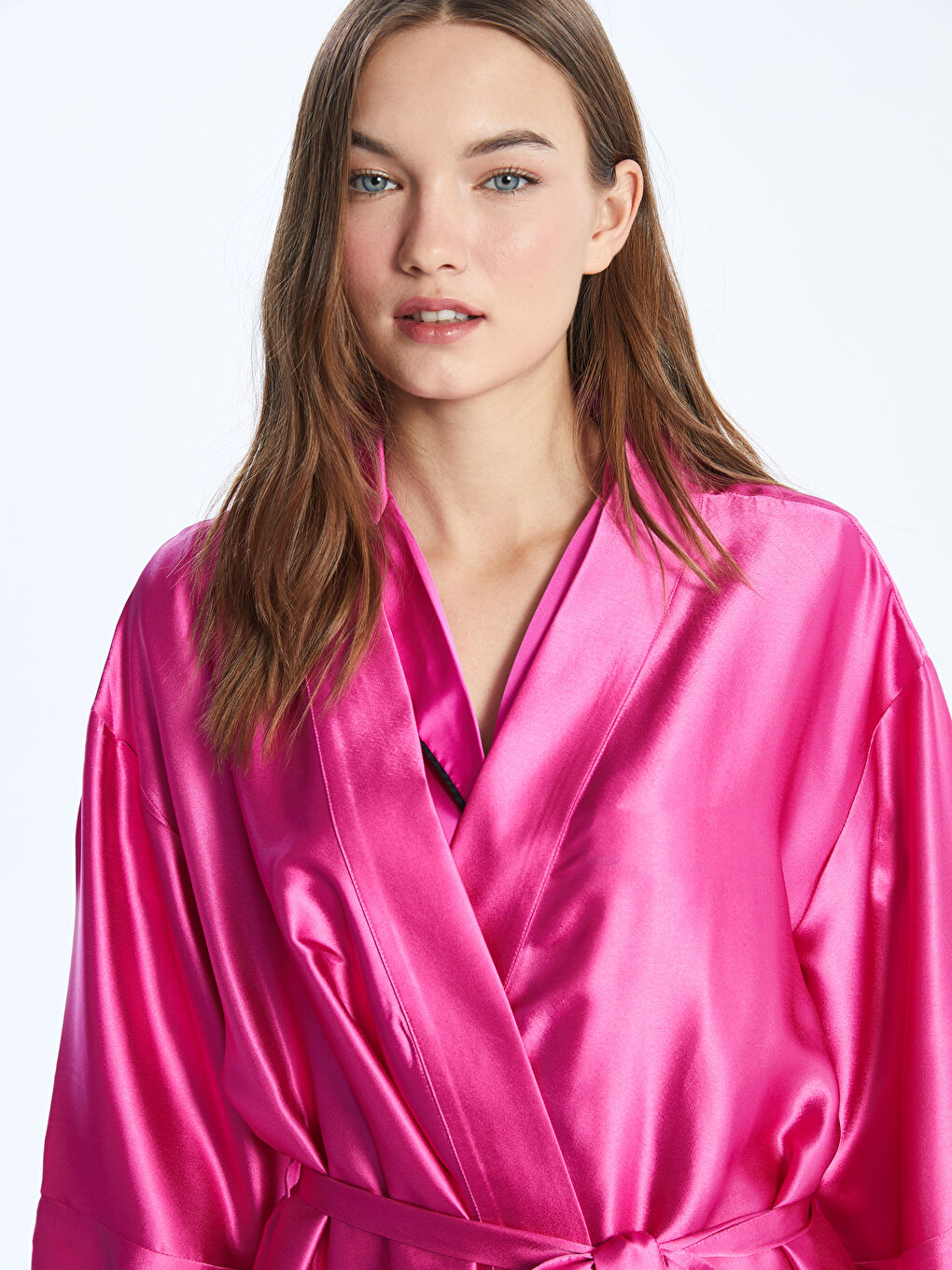 Shawl Collar Plain Satin Women's Robe -S4AG89Z8-GWX
