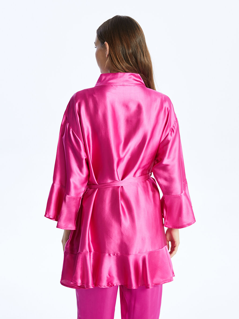 Shawl Collar Plain Satin Women's Robe -S4AG89Z8-GWX