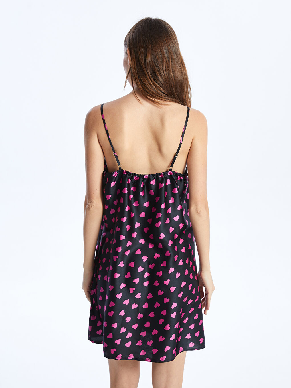 V Neck Patterned Strappy Satin Women's Fancy Nightdress -S4AG90Z8-LQJ
