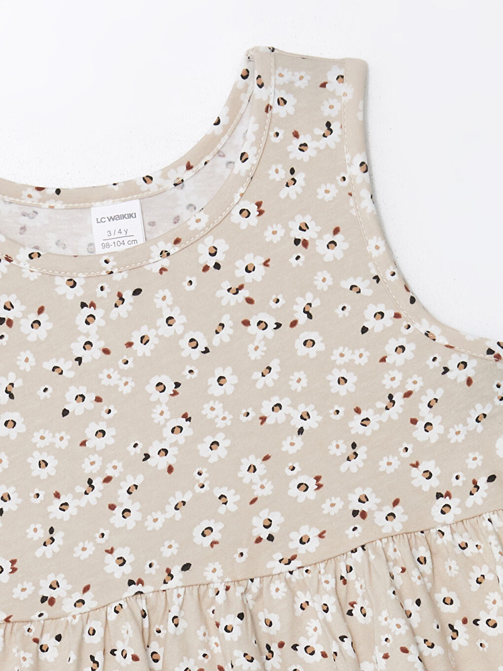 Kahverengi Çiçekli Penye Kız Bebek Elbise-1