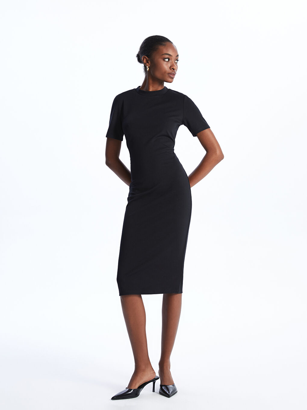 Crew Neck Plain Short Sleeve Women's Bodycon Dress -S4AH22Z8-CVL