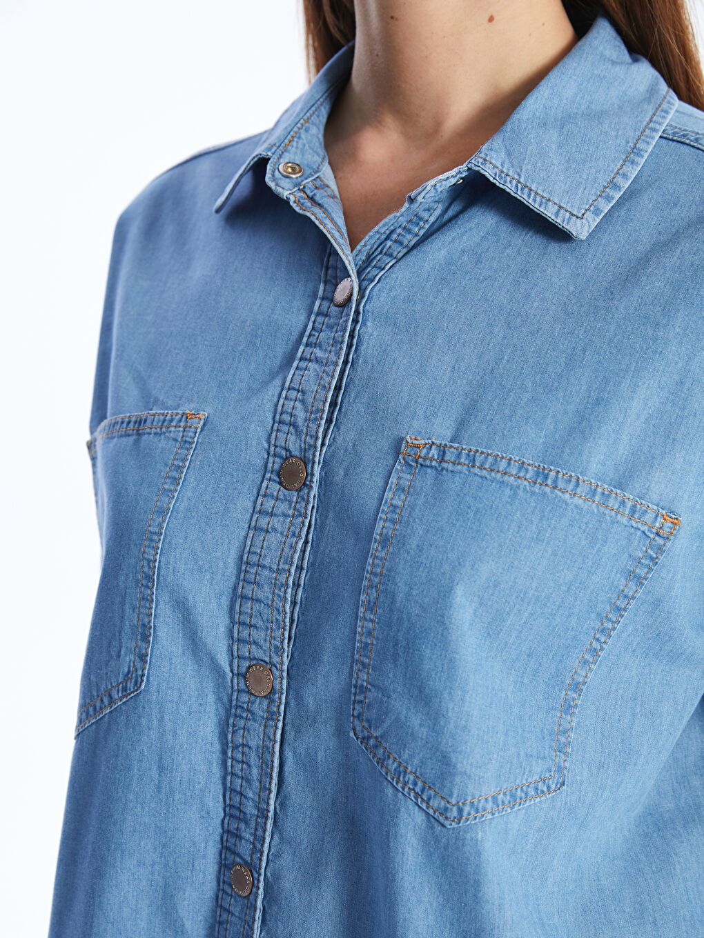 Straight Long Sleeve Oversize Women's Jean Shirt -S4AH32Z8-507