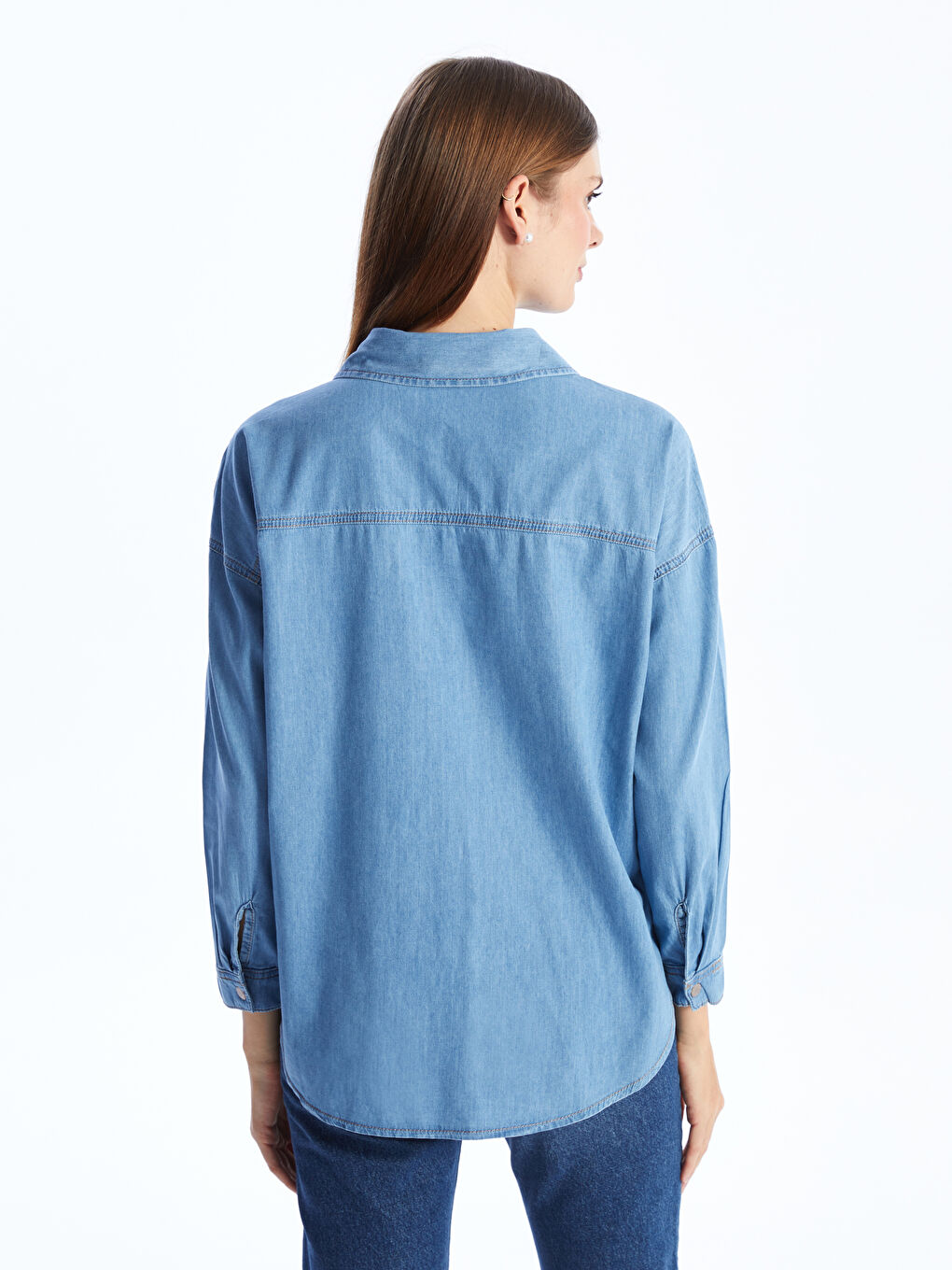 Straight Long Sleeve Oversize Women's Jean Shirt -S4AH32Z8-507