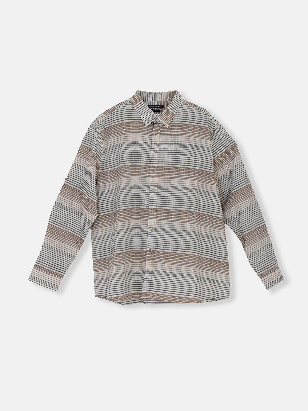 قميص رجالي كم طويل مخطط بقصة عادية