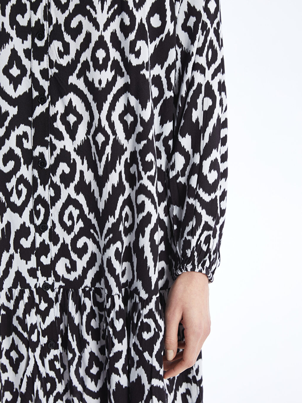 Notch Neck Patterned Long Sleeve Women's Shirt Dress -S4AH61Z8-LQJ