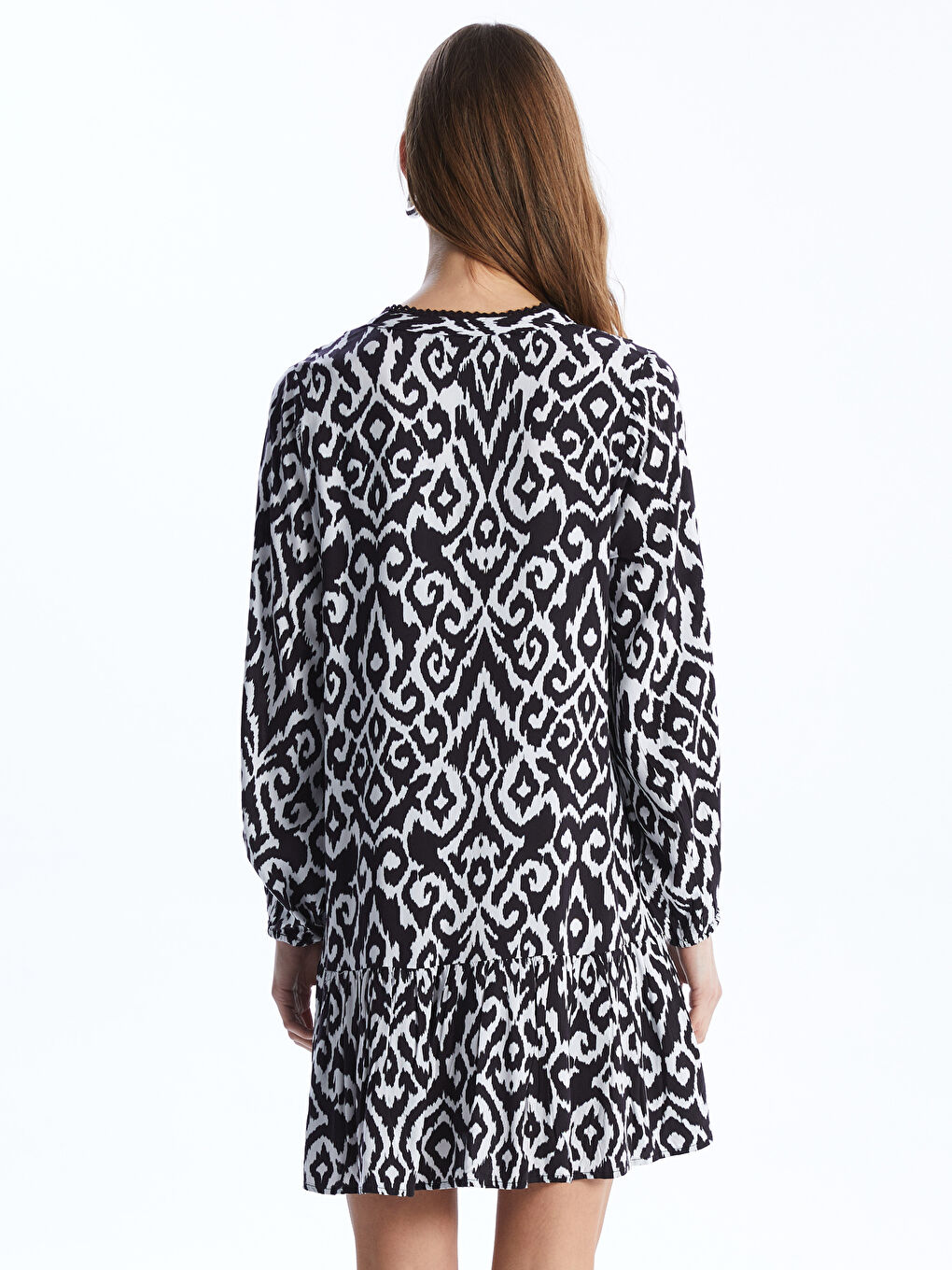 Notch Neck Patterned Long Sleeve Women's Shirt Dress -S4AH61Z8-LQJ