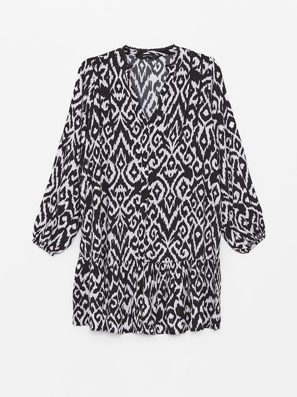 Notch Neck Patterned Long Sleeve Women's Shirt Dress -S4AH61Z8-LQJ