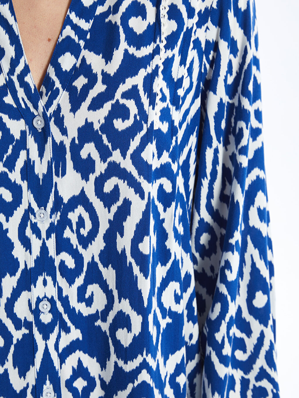 Notch Neck Patterned Long Sleeve Women's Shirt Dress -S4AH61Z8-LQQ