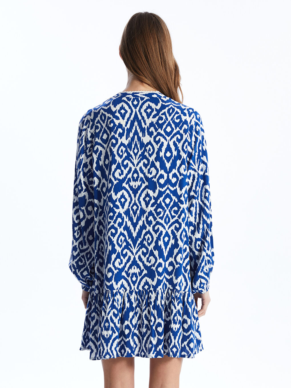 Notch Neck Patterned Long Sleeve Women's Shirt Dress -S4AH61Z8-LQQ