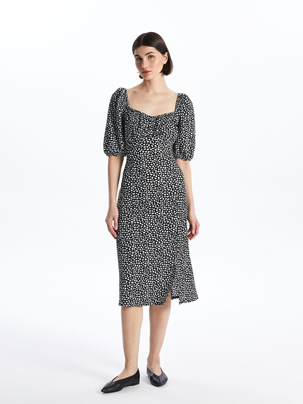 LCW Vision Sweetheart Neck Floral Short Sleeve Women's Dress -S4AH76Z8-LQJ