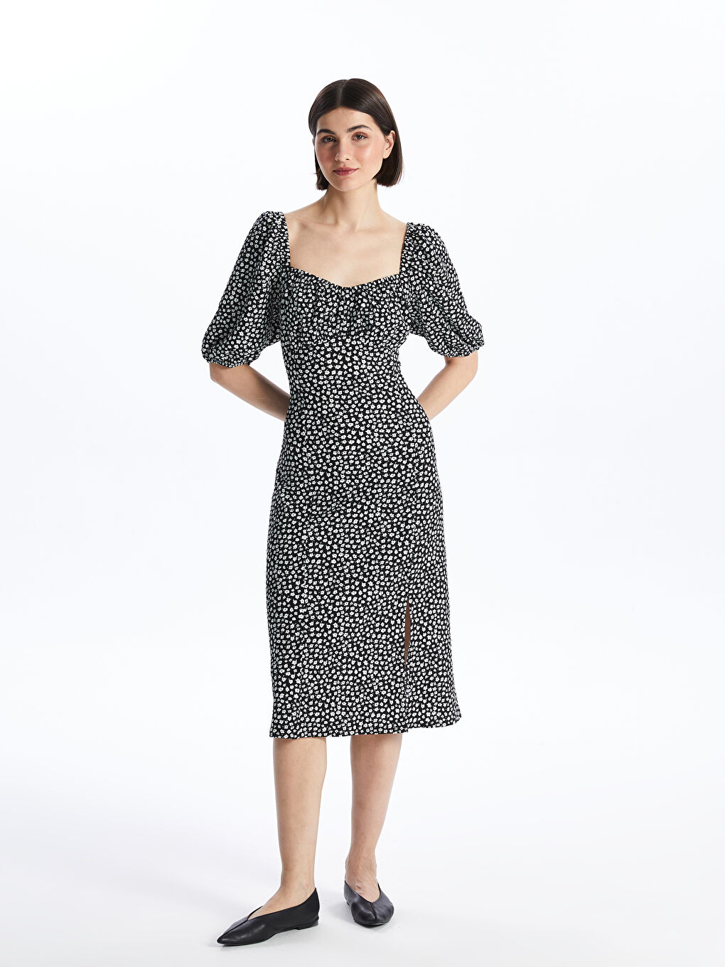LCW Vision Sweetheart Neck Floral Short Sleeve Women's Dress -S4AH76Z8-LQJ