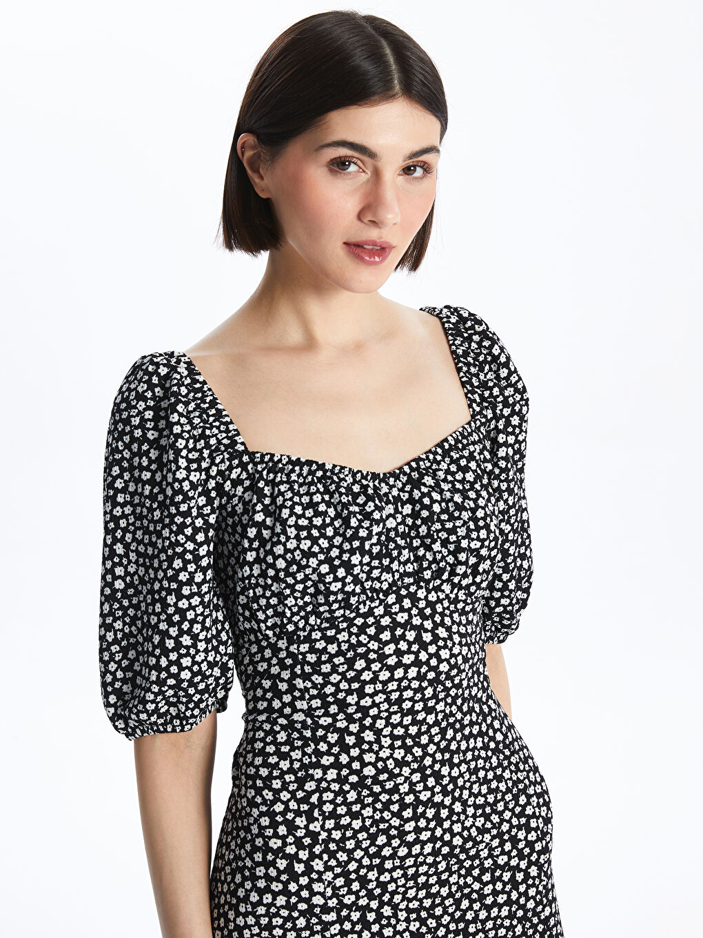 LCW Vision Sweetheart Neck Floral Short Sleeve Women's Dress -S4AH76Z8-LQJ