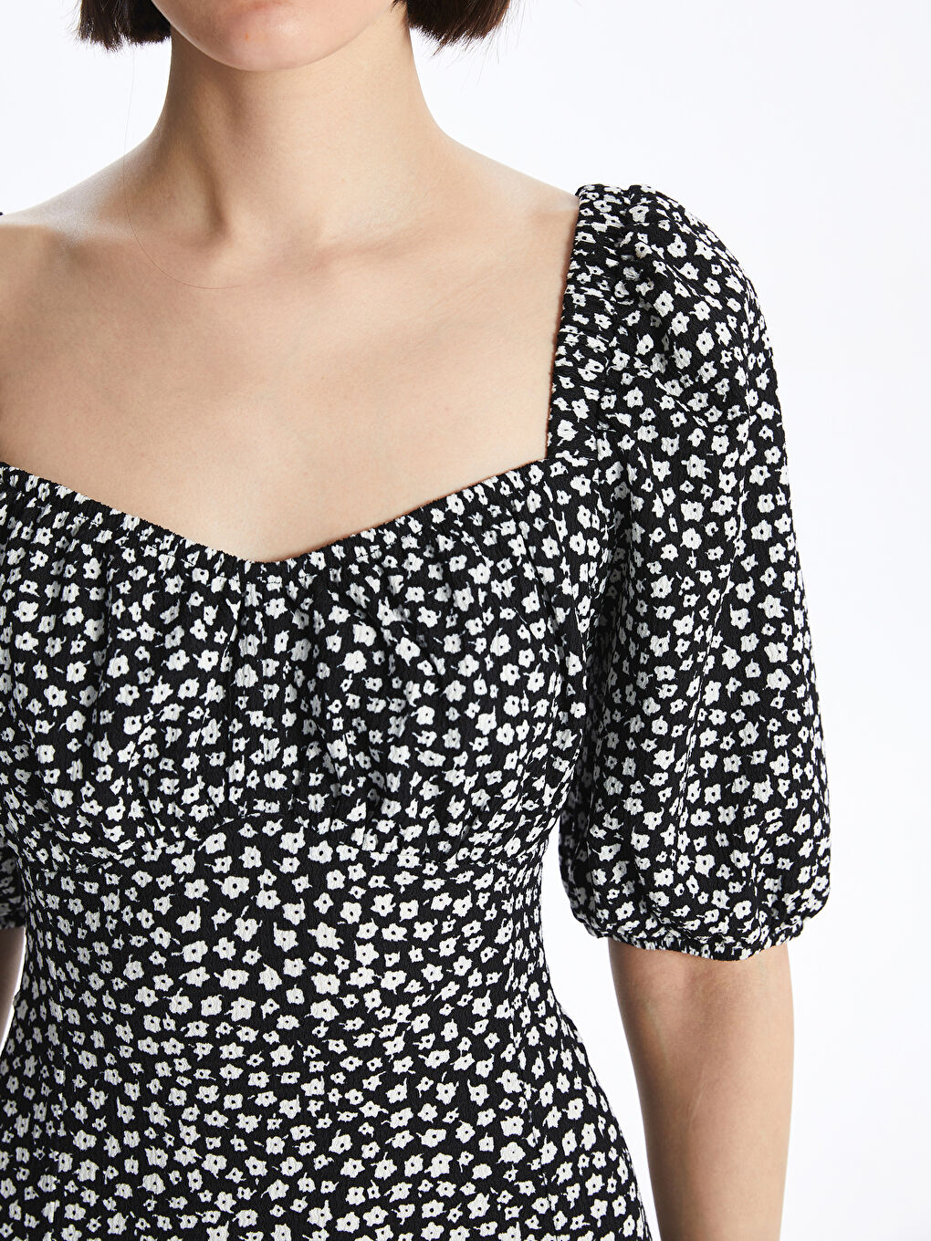 LCW Vision Sweetheart Neck Floral Short Sleeve Women's Dress -S4AH76Z8-LQJ