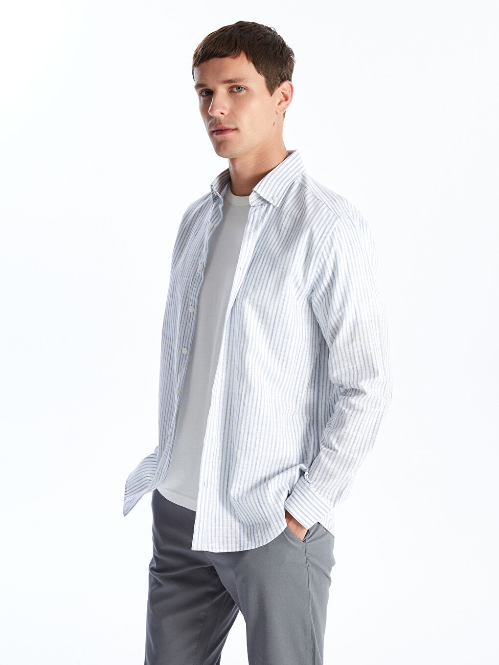 Regular Fit Long Sleeve Striped Men's Shirt-1