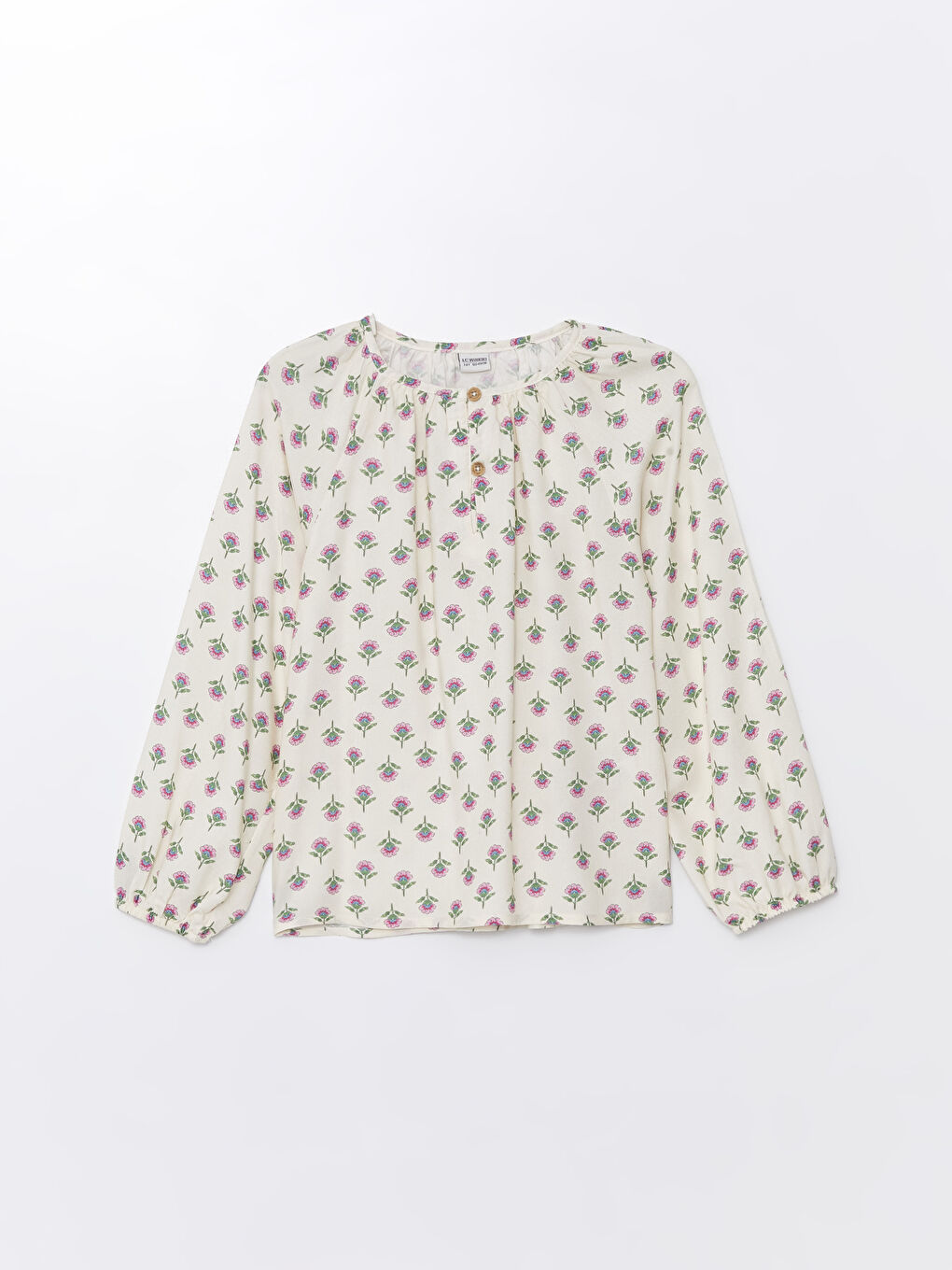 Poncho Crew Neck Floral Long Sleeve Girls' Blouse -S4AI53Z4-LRA