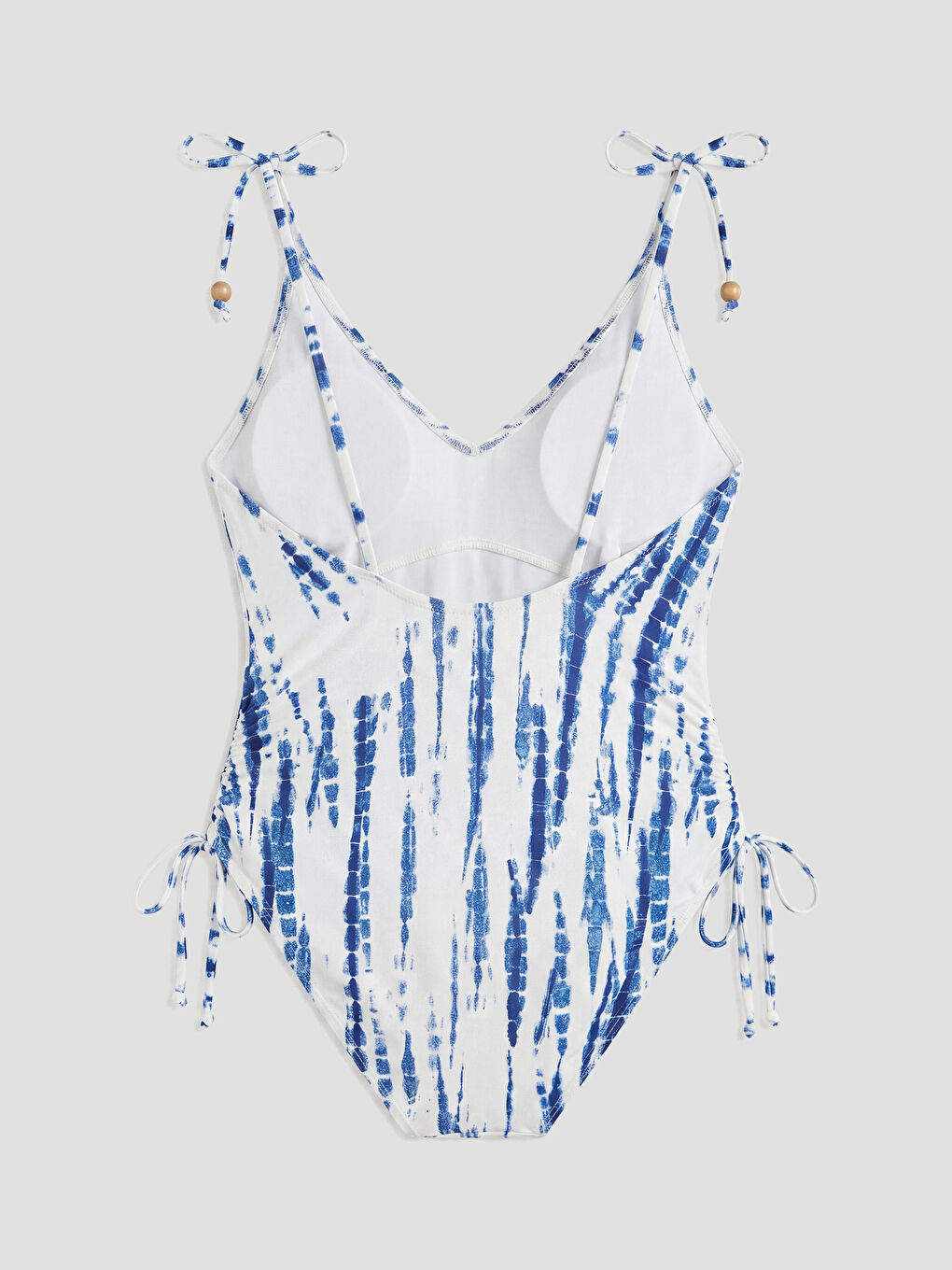 Mavi V Yaka Desenli Kadın Mayo-1