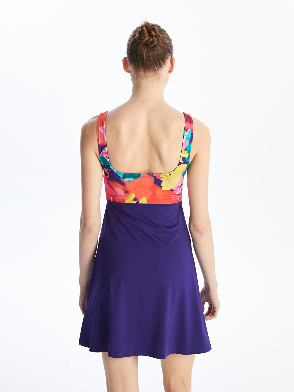 UV Protected U-Neck Patterned Women's Skirt Swimsuit -S4AJ21Z8-F9C
