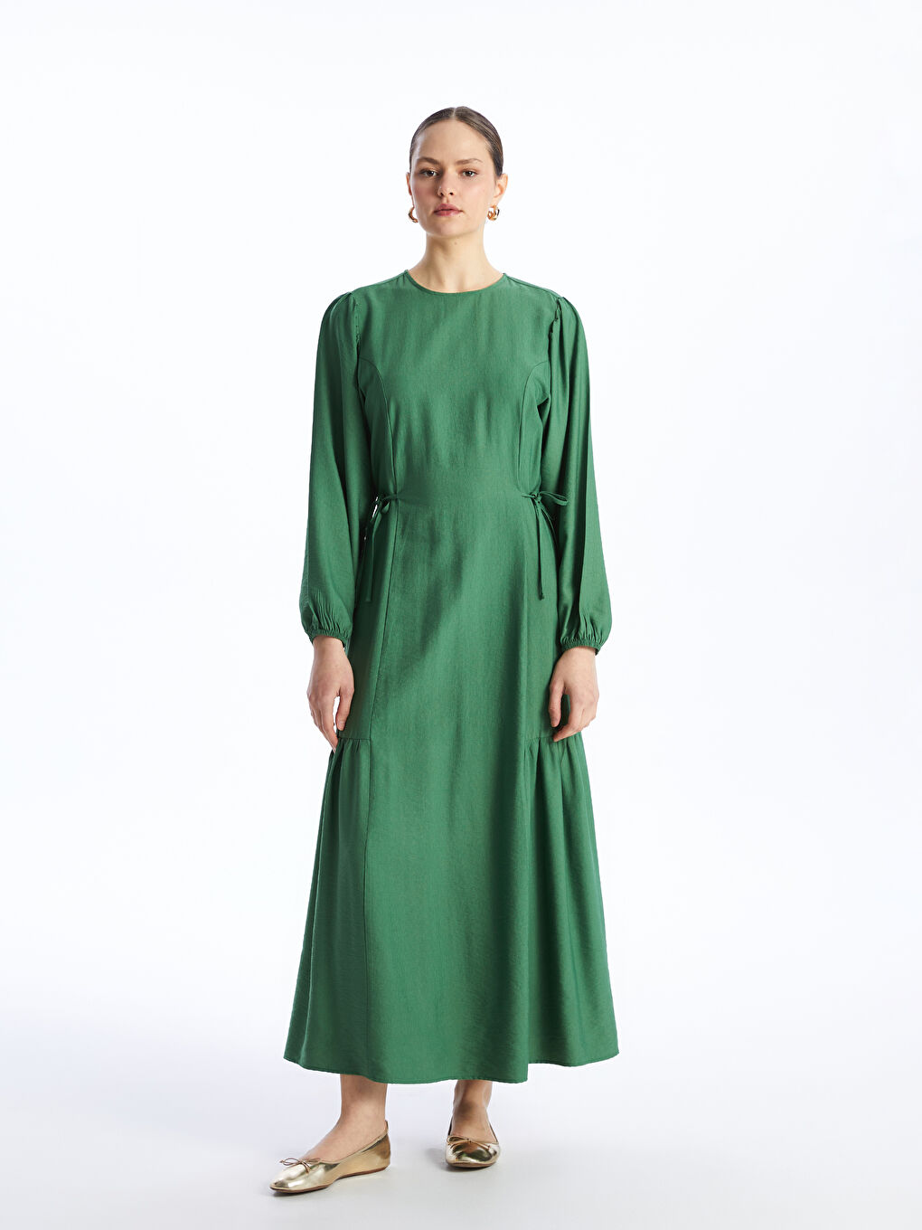 LCW Modest Bisiklet Yaka Düz Uzun Kollu Kadın Elbise -S4AJ22Z8-H8Y