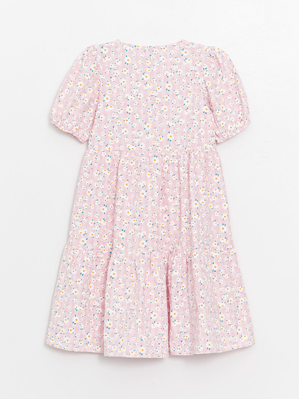 Pembe Bisiklet Yaka Çiçekli Kız Çocuk Elbise-1