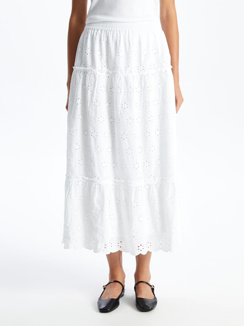 جيبة مطرزة كلوش بوسط مطاطي للسيدات-2