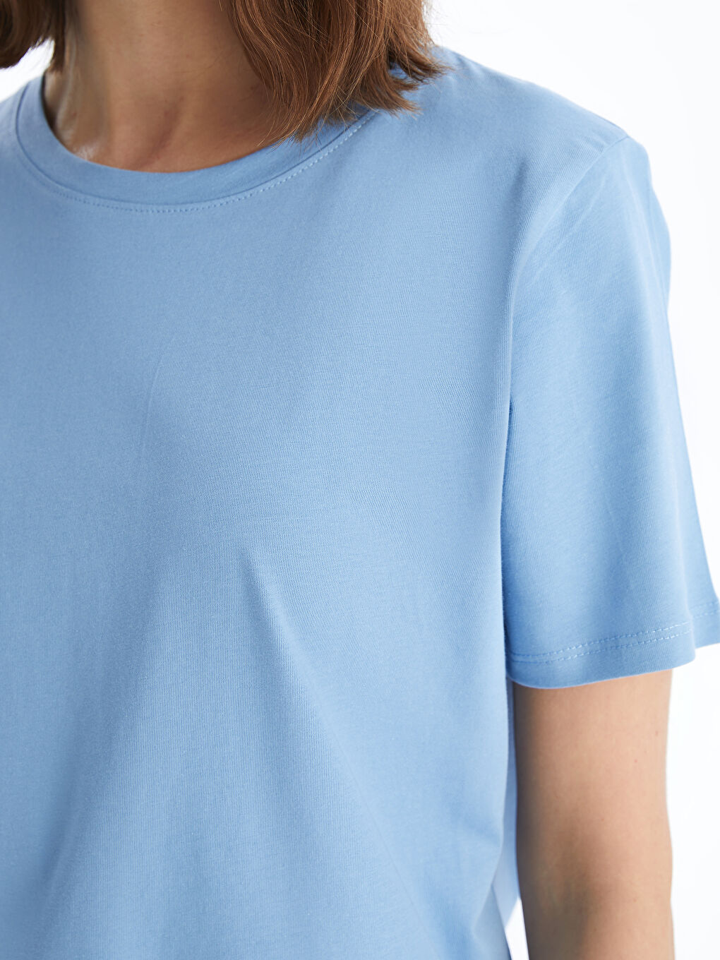 تي شيرت سادة بياقة دائرية بأكمام قصيرة للسيدات-3