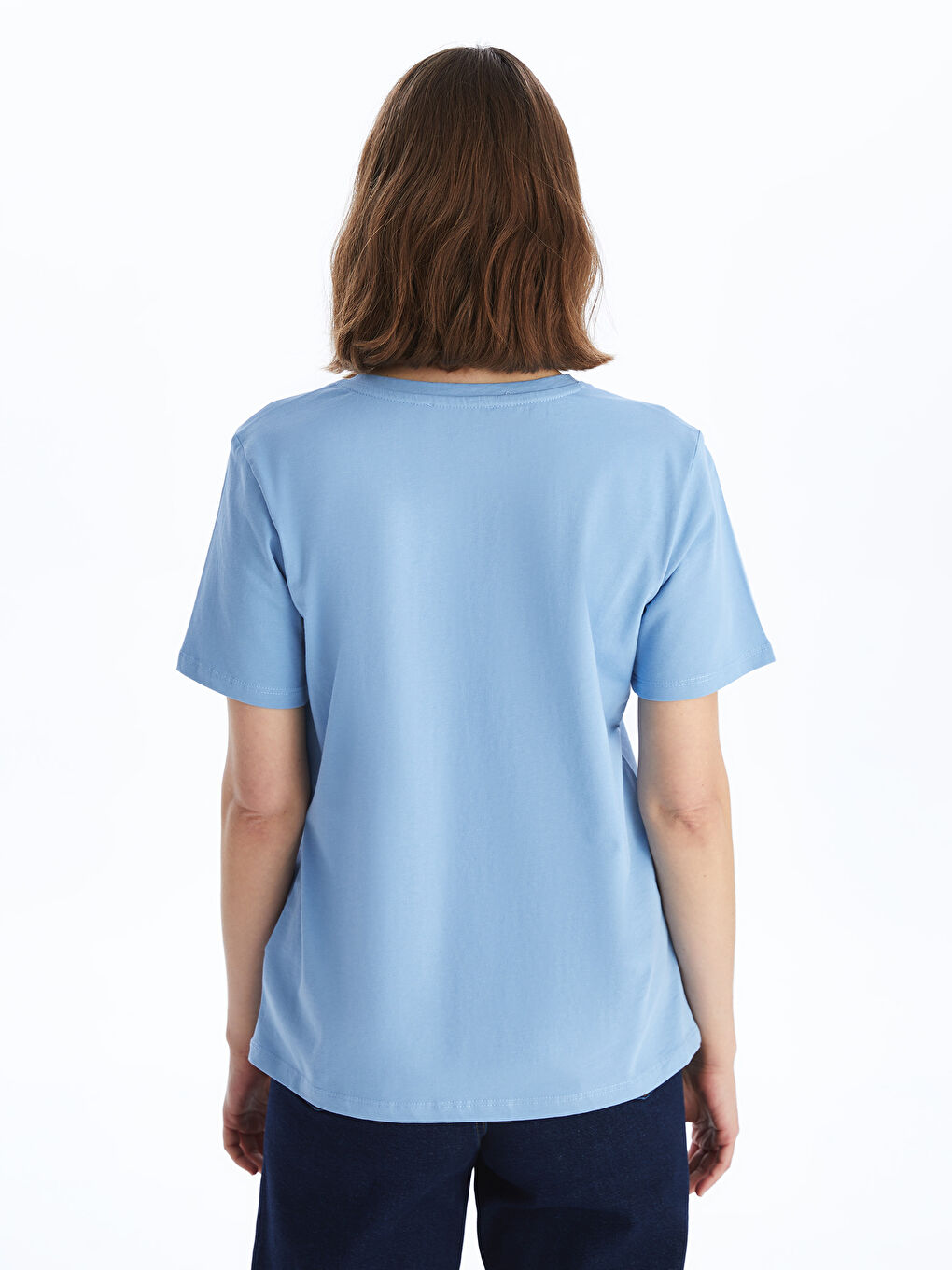 تي شيرت سادة بياقة دائرية بأكمام قصيرة للسيدات-4