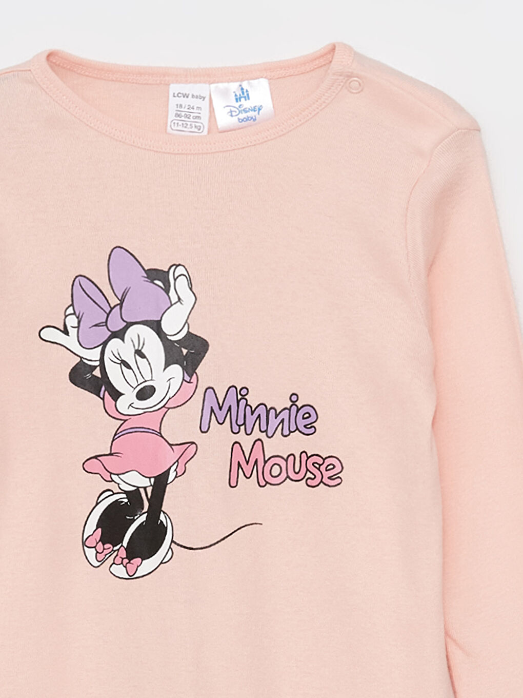 Crew Neck Long Sleeve Minnie Mouse Printed Baby Girls' Jumpsuit -S4AJ36Z1-FZE