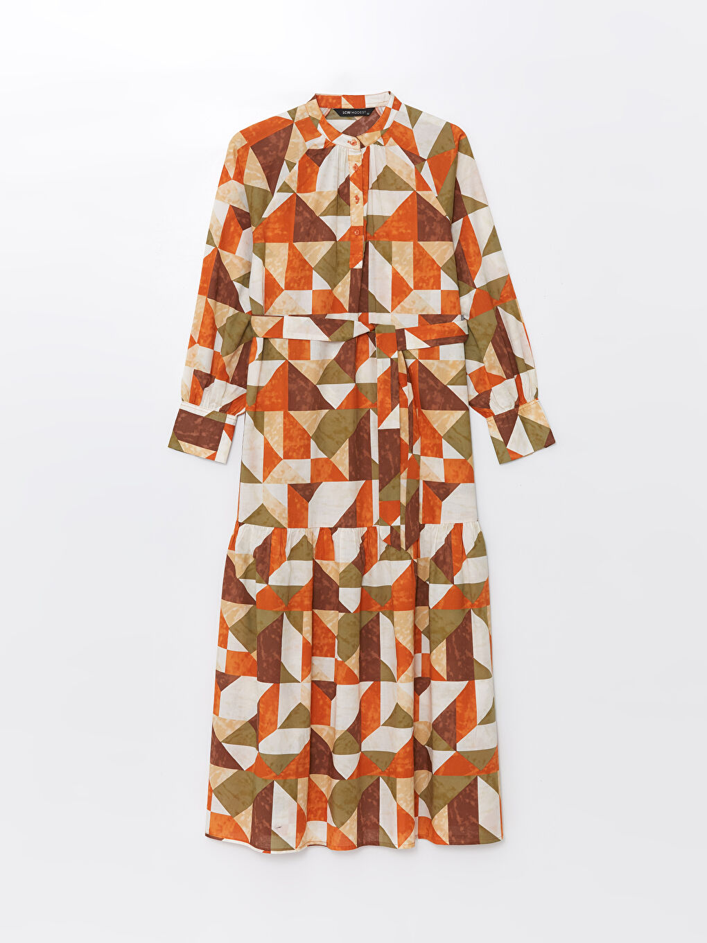 فستان قميص نسائي بأكمام طويلة منقوش-5