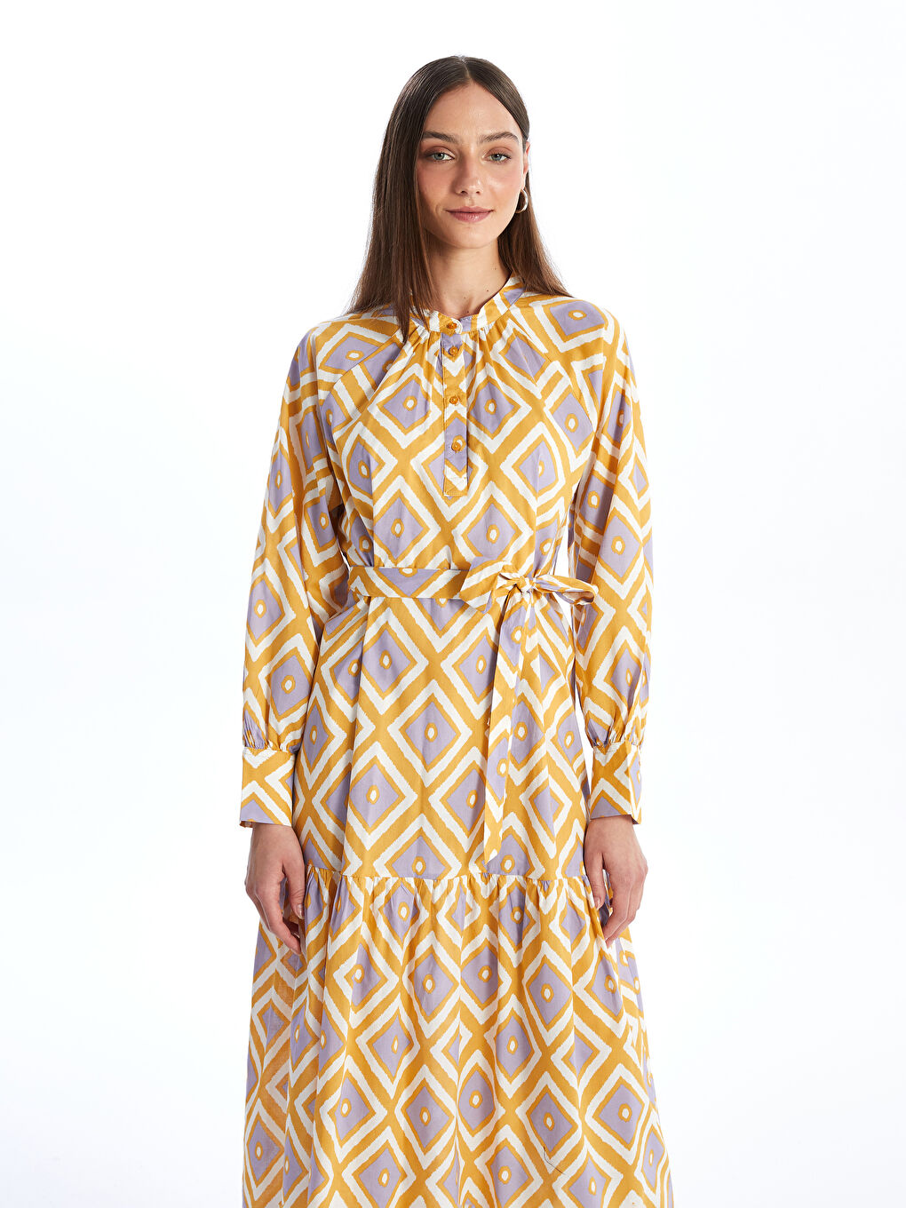 LCW Modest Patterned Long Sleeve Women's Shirt Dress -S4AJ43Z8-LU9