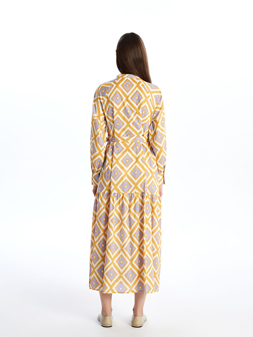 LCW Modest Patterned Long Sleeve Women's Shirt Dress -S4AJ43Z8-LU9